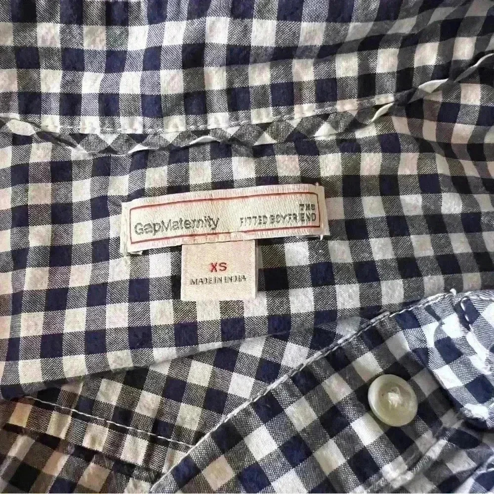 Gap Maternity Fitted Boyfriend Oxford Shirt XS Blue White Checked Gingham 212K - Picture 3 of 3